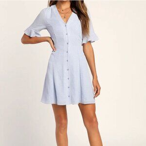 Lulus Castana Light Blue Print Button-Up Dress - Large